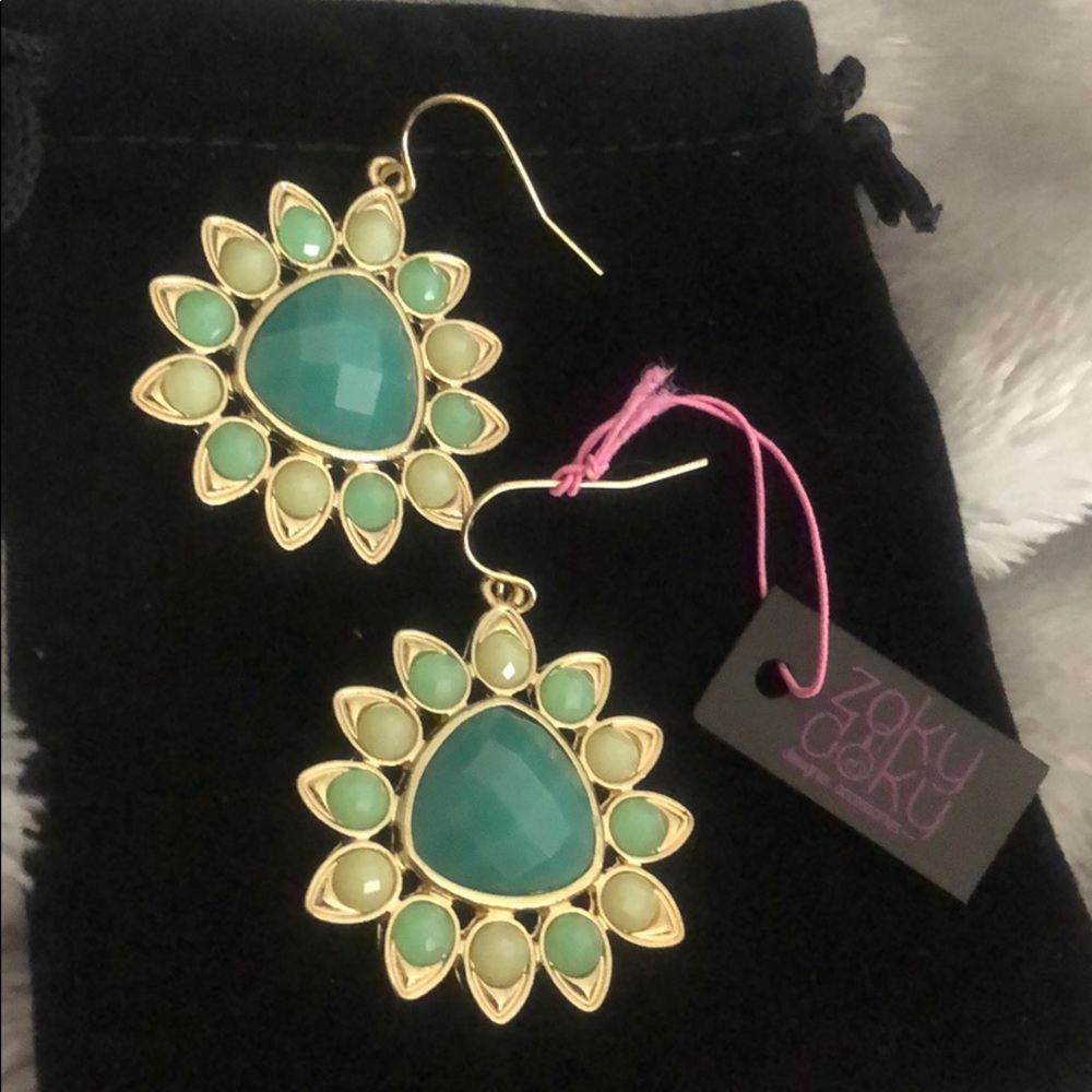 Mint & Emerald Modern Flower Earring,NWT